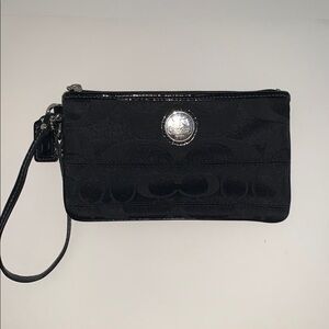 Coach Black Wristlet with Silver Emblem